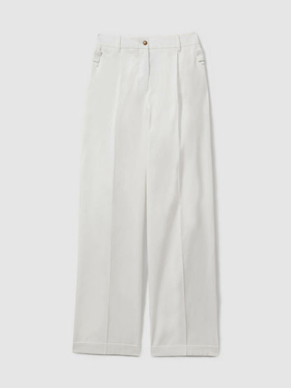 Reiss Affordable - Cotton Wide Leg Suit Trousers in White