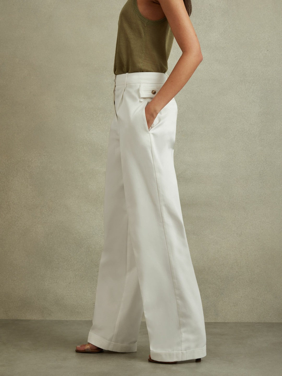 Reiss Affordable - Cotton Wide Leg Suit Trousers in White