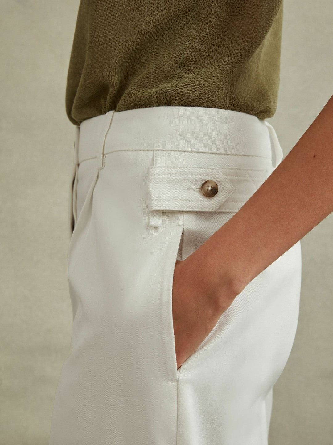 Reiss Affordable - Cotton Wide Leg Suit Trousers in White
