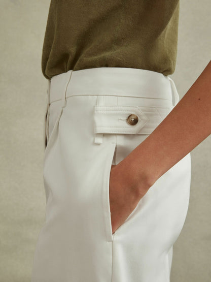 Reiss Affordable - Cotton Wide Leg Suit Trousers in White