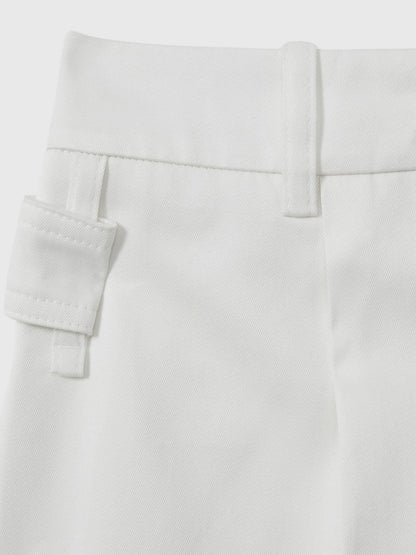 Reiss Affordable - Cotton Wide Leg Suit Trousers in White