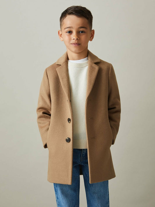 Reiss Savings - 9-13 yrs Single Breasted Overcoat in Camel