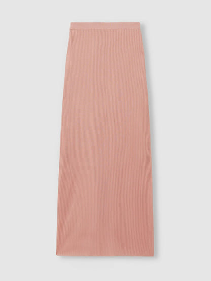 Reiss Affordable - Carrie Pink Anna Quan Sheer Ribbed Knitted Midi Skirt