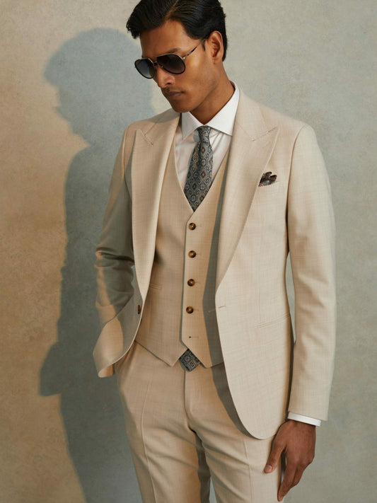 Reiss Affordable - Slim Fit Single Breasted Waistcoat in Stone
