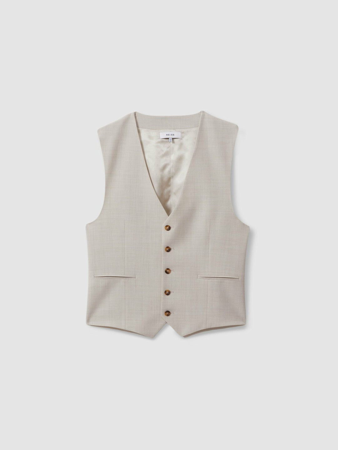 Reiss Affordable - Slim Fit Single Breasted Waistcoat in Stone