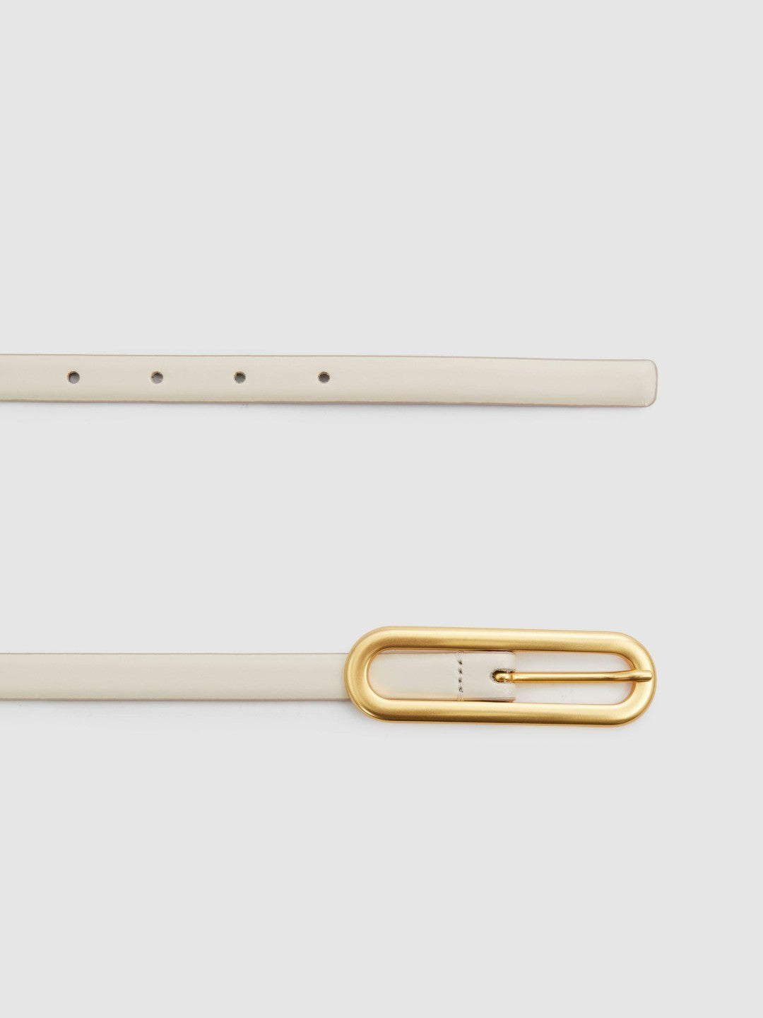Reiss Savings - Thin Leather Elongated Buckle Belt in Off White