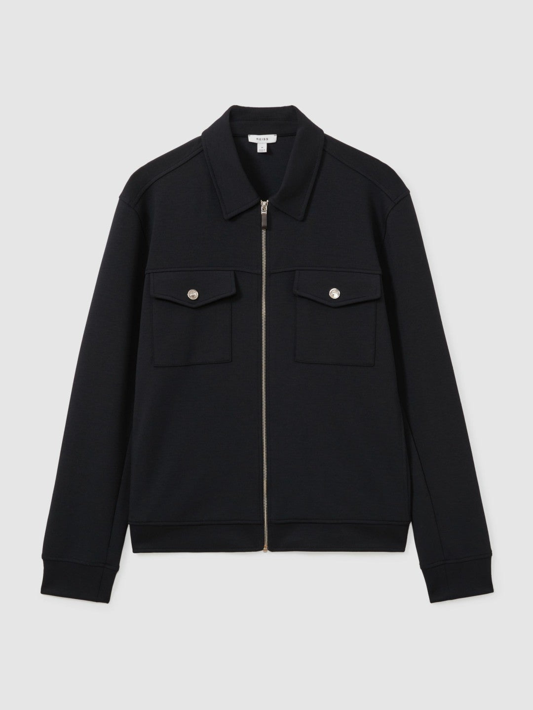 Reiss Value - Interlock Jersey Zip-Through Jacket in Navy Blue