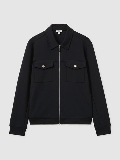 Reiss Value - Interlock Jersey Zip-Through Jacket in Navy Blue