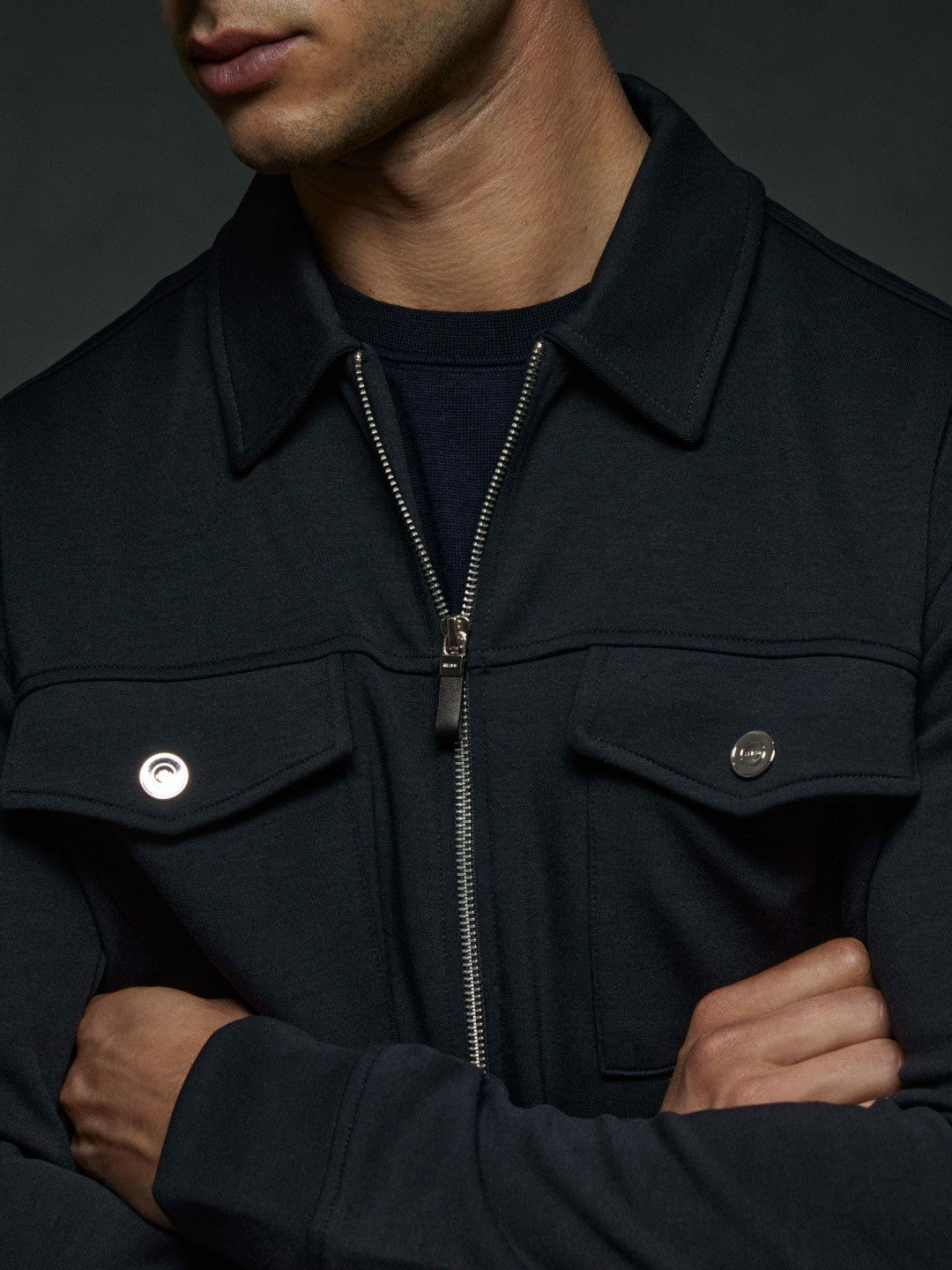 Reiss Value - Interlock Jersey Zip-Through Jacket in Navy Blue