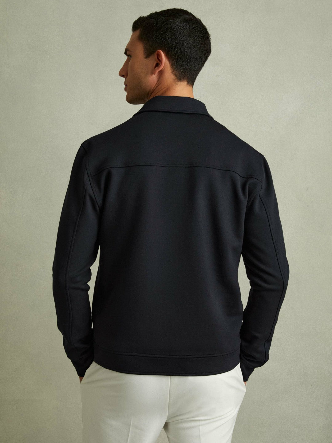 Reiss Value - Interlock Jersey Zip-Through Jacket in Navy Blue