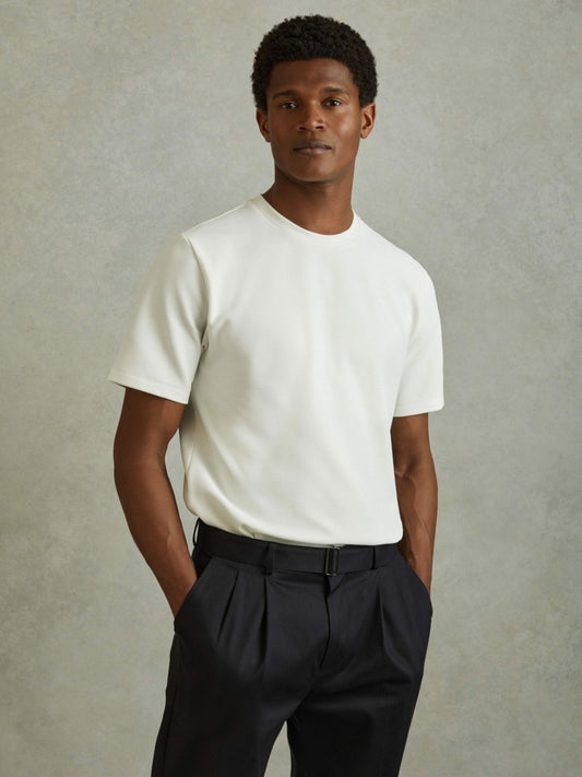 Reiss Popular Choice - Textured Crew-Neck T-Shirt in Off White