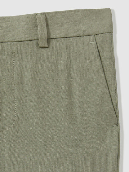 Reiss Affordable - 3-9 yrs Slim Fit Linen Adjustable Trousers in Apple