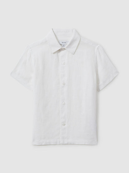 Reiss 9-13 yrs Short Sleeve Linen Shirt in White