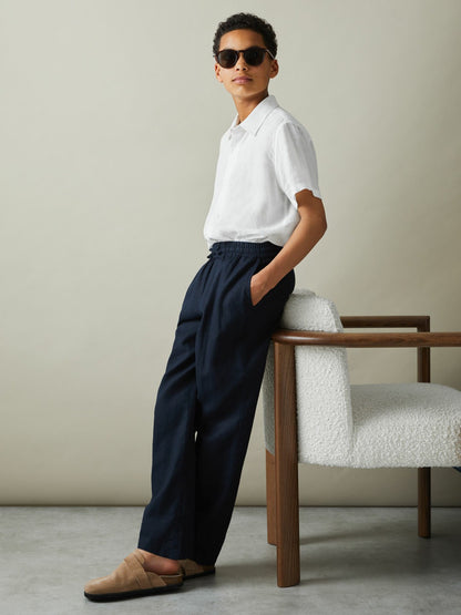 Reiss 9-13 yrs Short Sleeve Linen Shirt in White