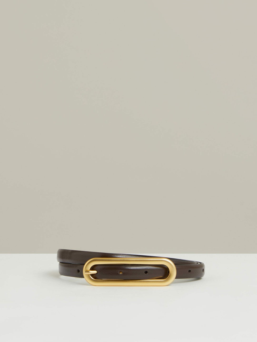 Reiss Sale - Thin Leather Elongated Buckle Belt in Chocolate