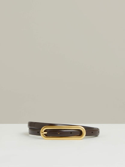 Reiss Sale - Thin Leather Elongated Buckle Belt in Chocolate