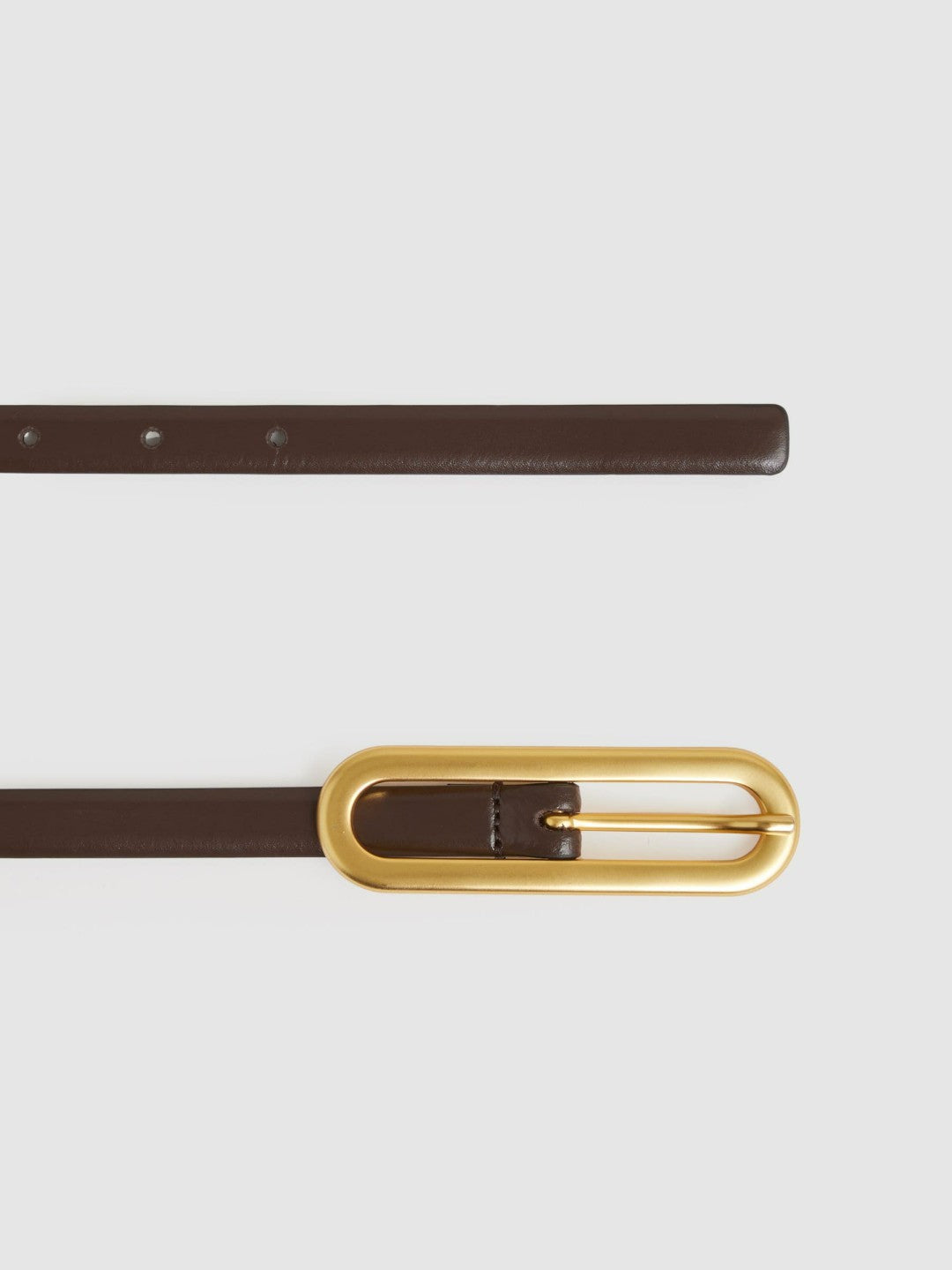 Reiss Sale - Thin Leather Elongated Buckle Belt in Chocolate