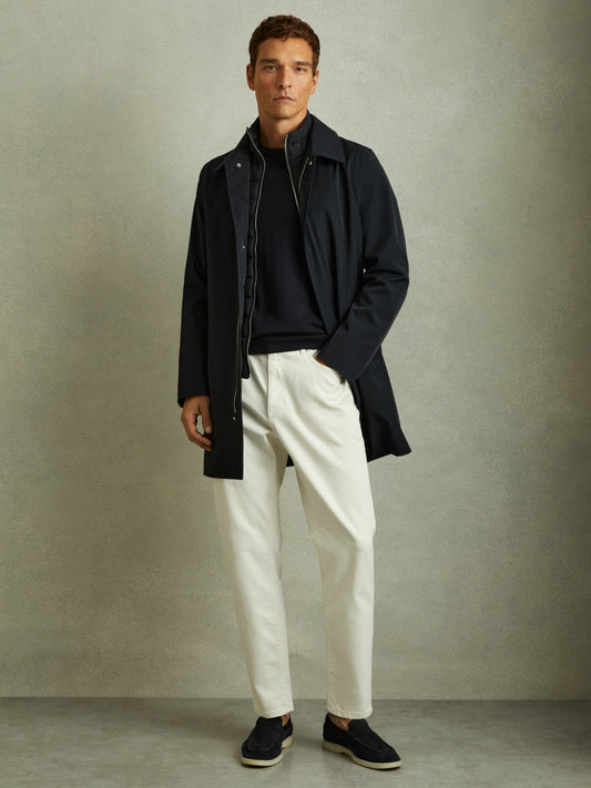 Reiss Offer - Hybrid Removable Funnel Neck Overcoat in Navy