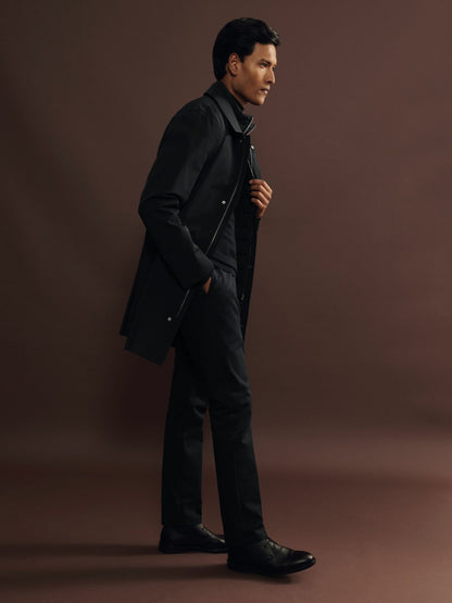 Reiss Offer - Hybrid Removable Funnel Neck Overcoat in Navy