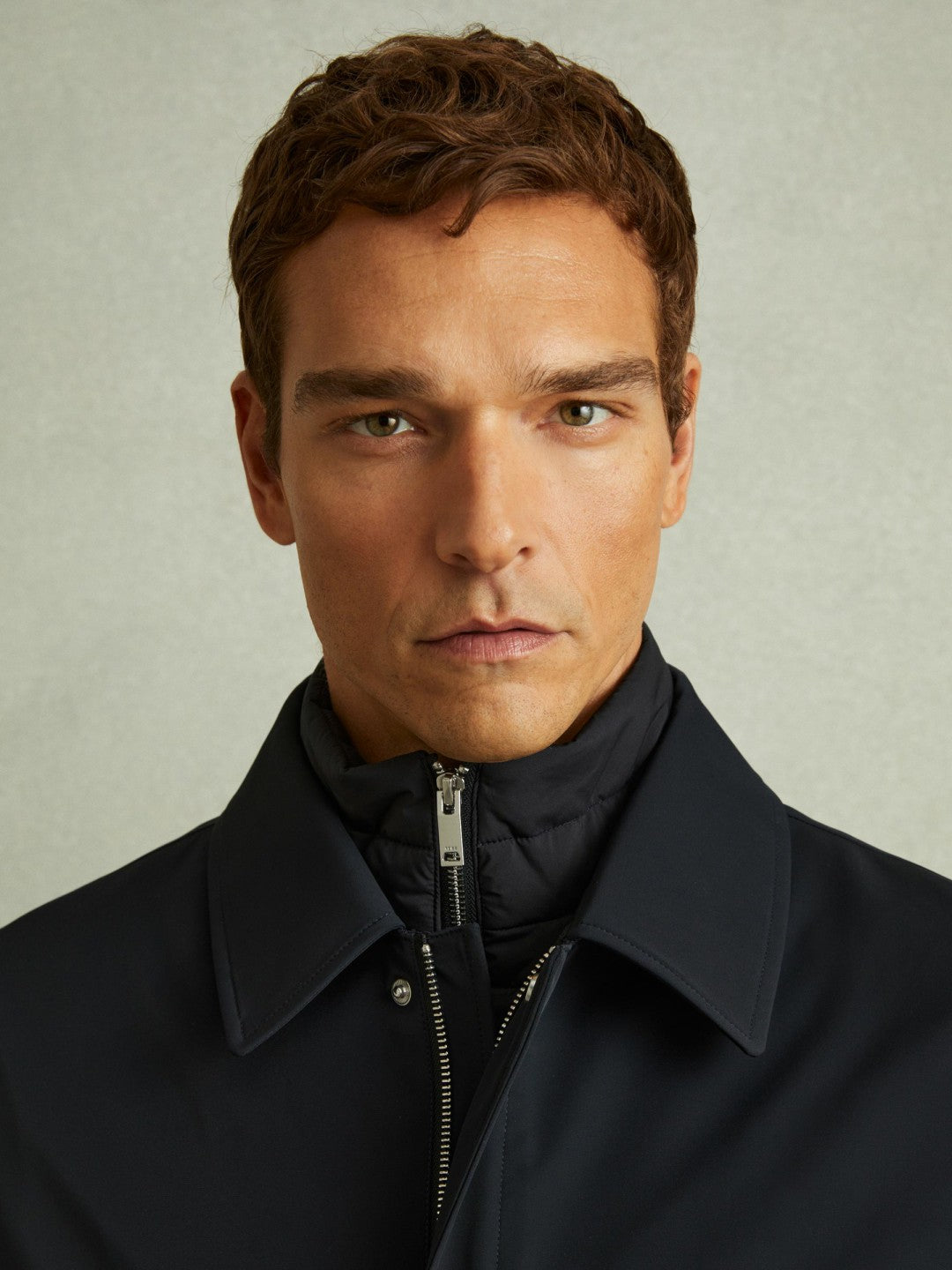 Reiss Offer - Hybrid Removable Funnel Neck Overcoat in Navy