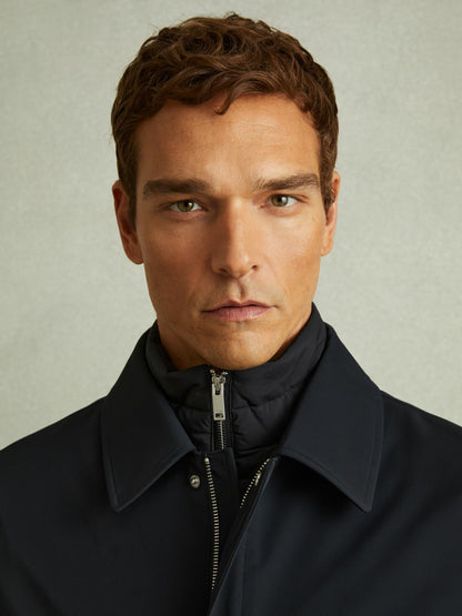 Reiss Offer - Hybrid Removable Funnel Neck Overcoat in Navy