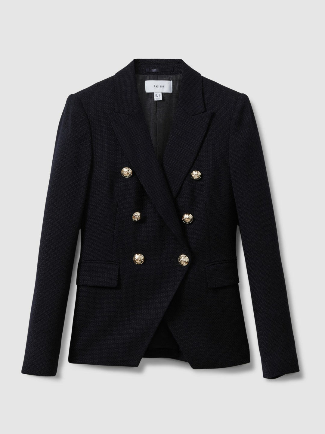 Reiss Offer - Petite Tailored Fit Textured Double Breasted Blazer in Navy