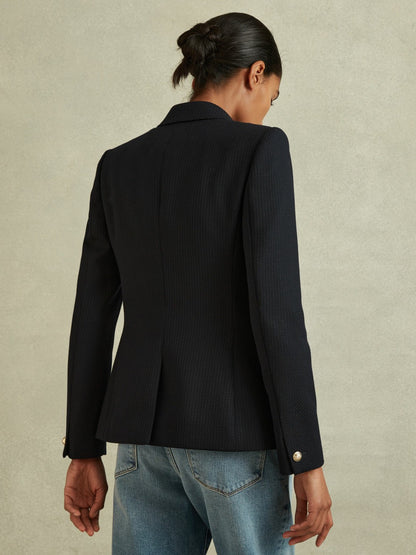 Reiss Offer - Petite Tailored Fit Textured Double Breasted Blazer in Navy