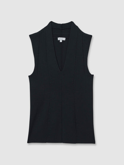 Reiss Knitted Sleeveless V-Neck Vest in Navy