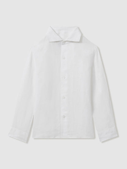 Reiss 3-9 yrs Linen Cutaway Collar Shirt in White