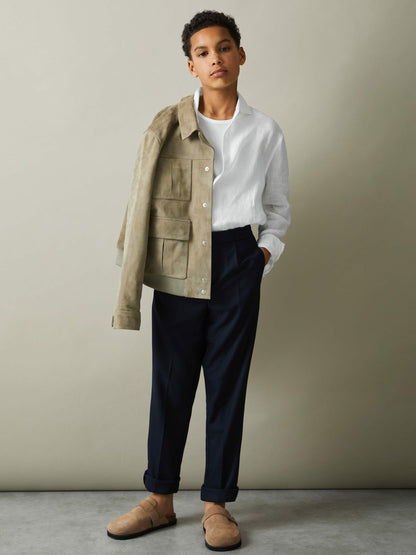 Reiss 3-9 yrs Linen Cutaway Collar Shirt in White