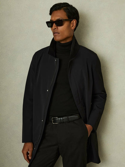 Reiss Deal - Hybrid Removable Funnel Neck Overcoat in Black