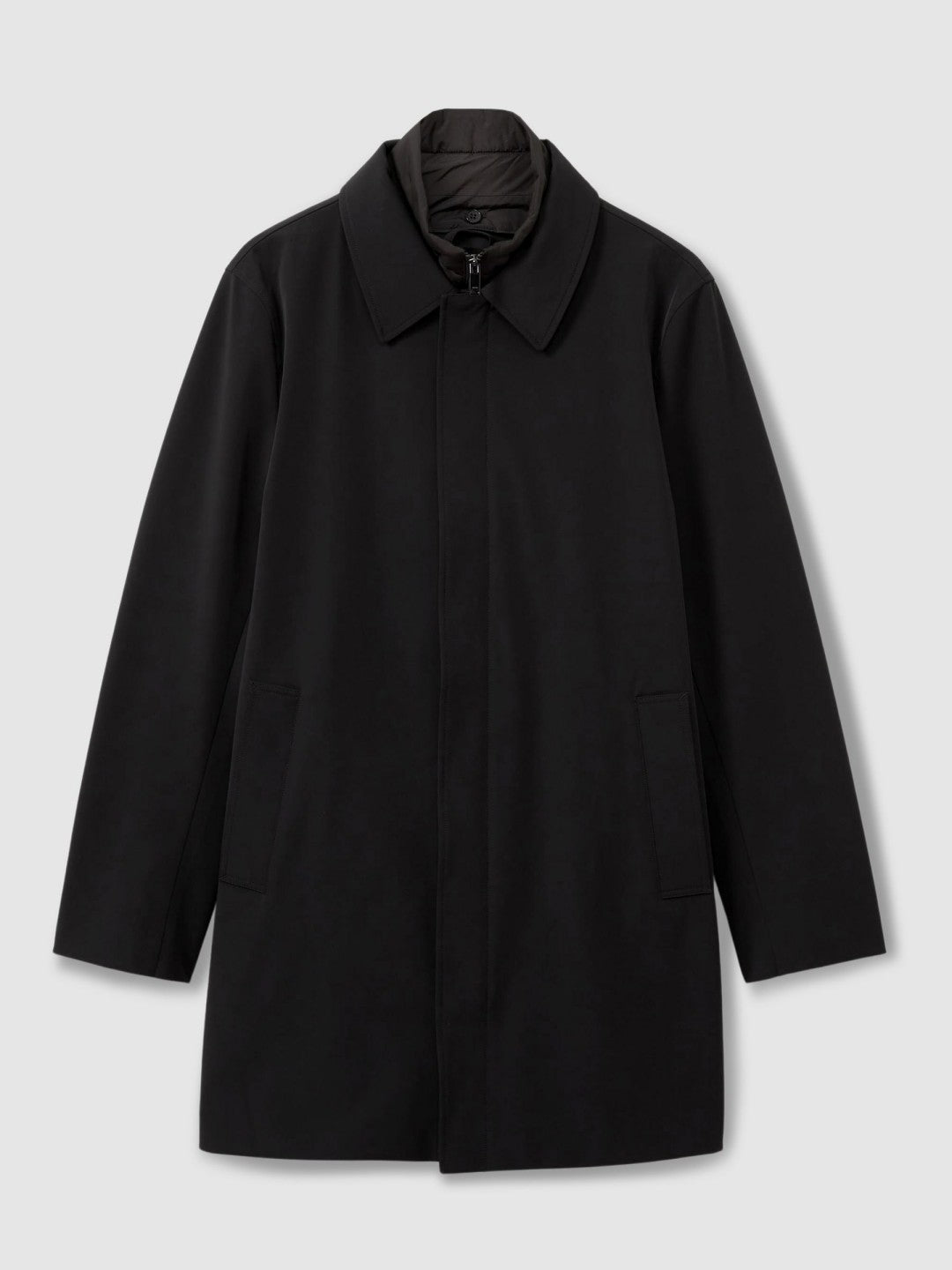 Reiss Deal - Hybrid Removable Funnel Neck Overcoat in Black