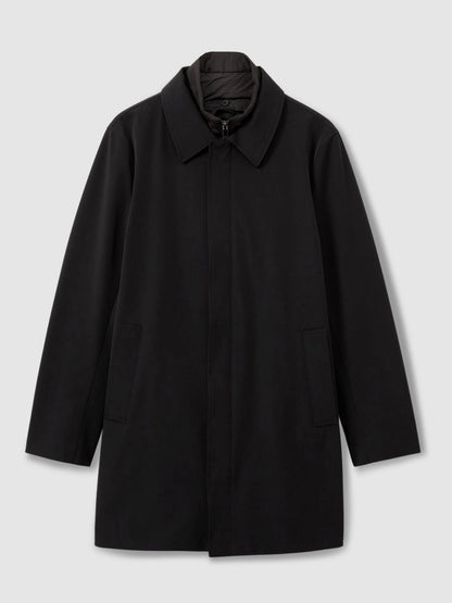 Reiss Deal - Hybrid Removable Funnel Neck Overcoat in Black