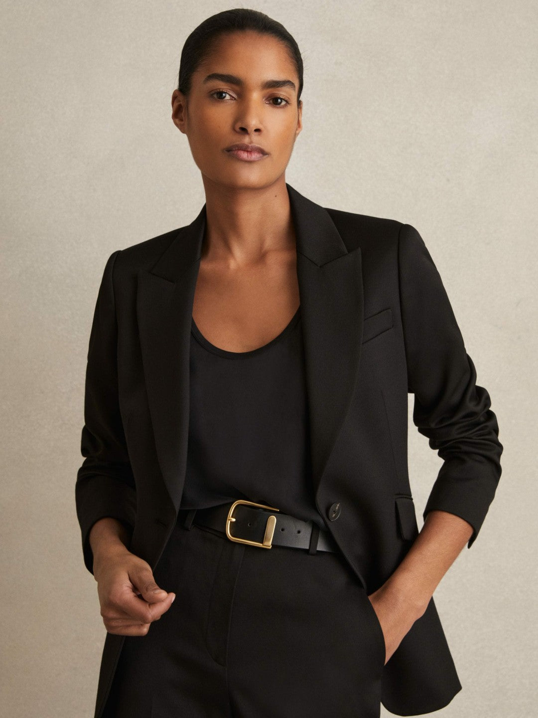 Reiss Offer - Leather Half Keeper Belt in Black