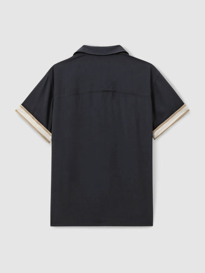 Reiss Popular Choice - | Ché Cuff Detail Cuban Collar Shirt in Navy