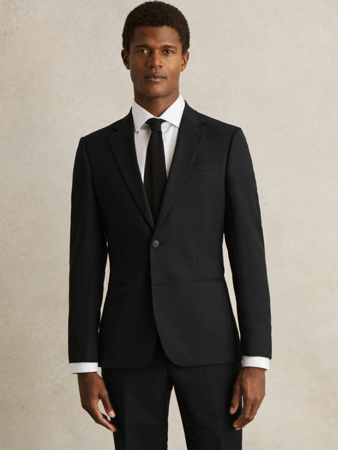 Reiss Value - Wool-Blend Single-Breasted Suit Jacket Slim-Fit in Black
