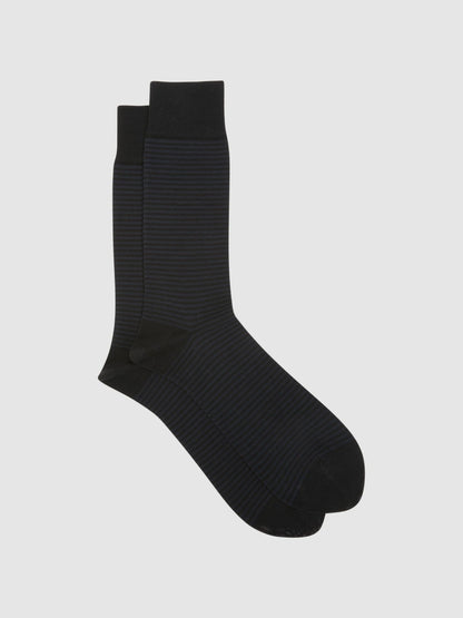 Reiss Featured - Striped Socks in Black/Navy