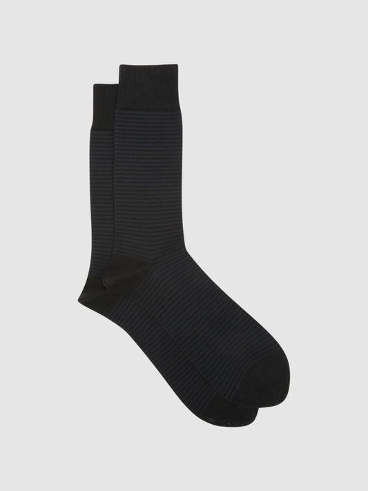 Reiss Featured - Striped Socks in Black/Navy