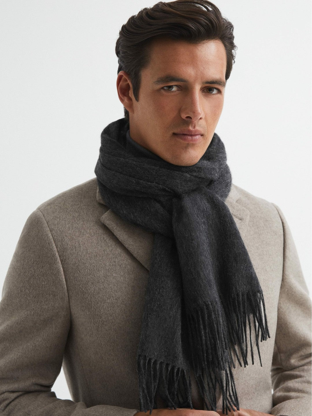 Reiss Affordable - Wool and Cashmere Scarf in Charcoal