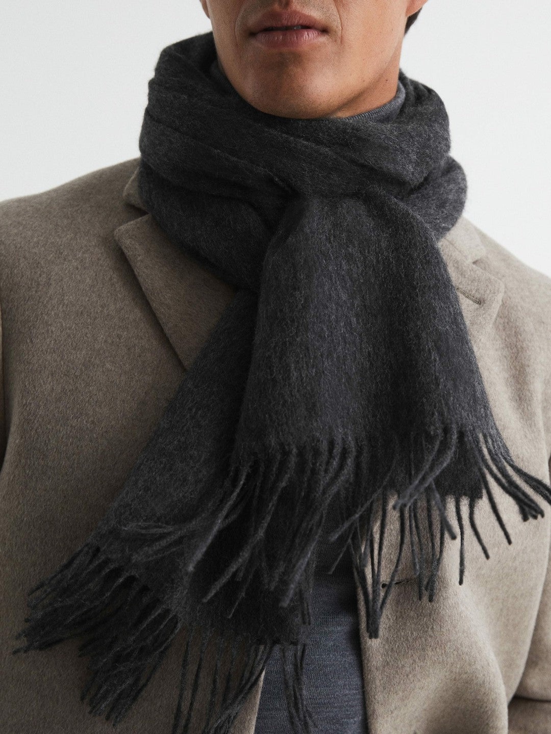 Reiss Affordable - Wool and Cashmere Scarf in Charcoal