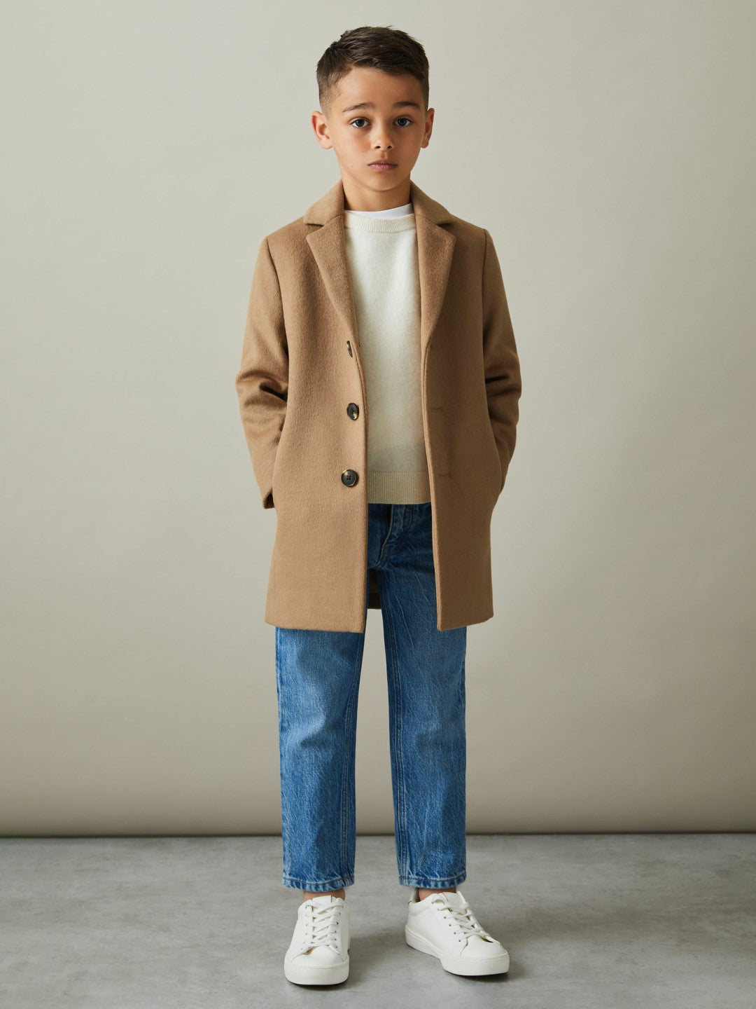 Reiss Value - 13-14 yrs Single Breasted Overcoat in Camel