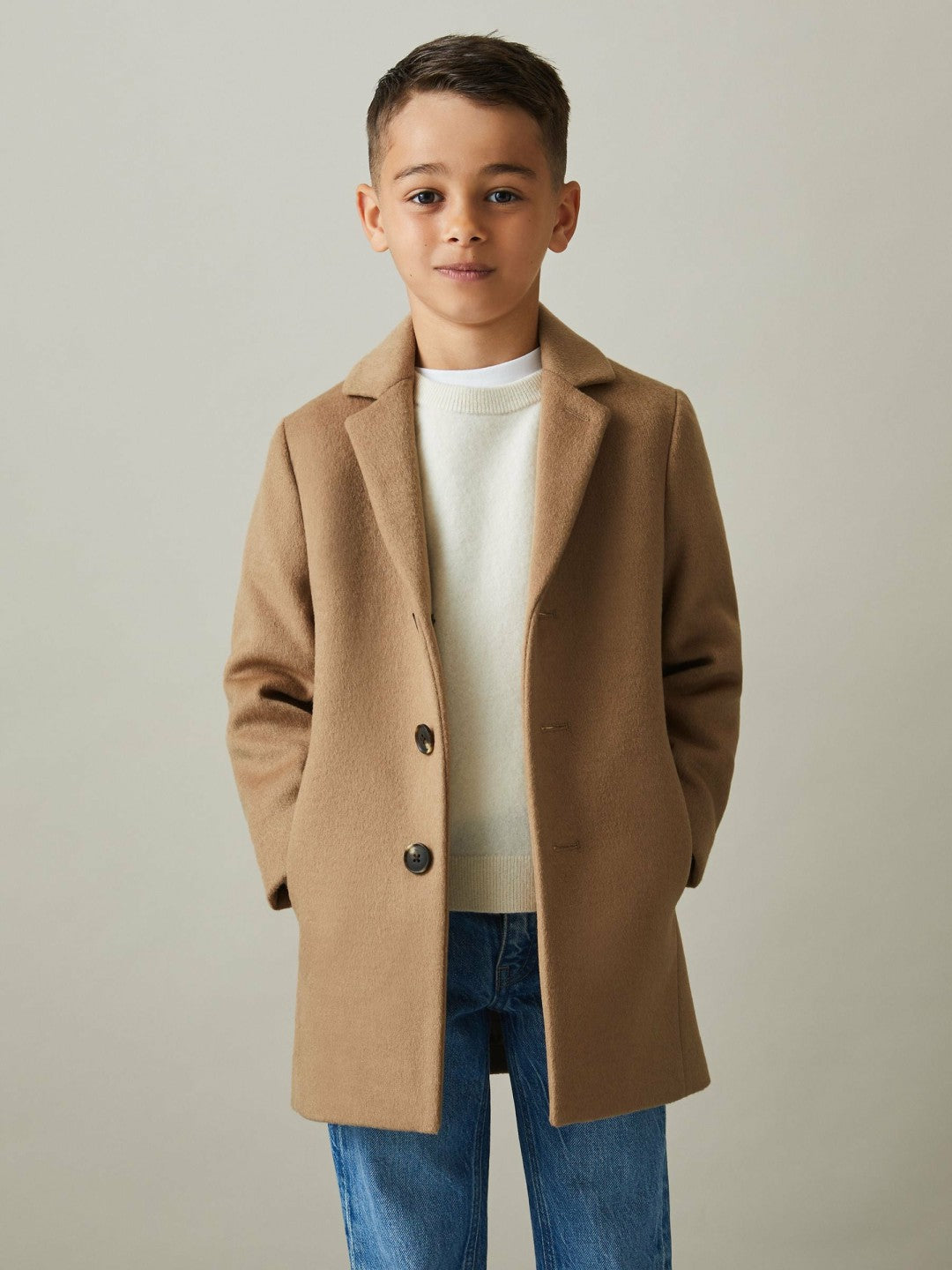 Reiss Value - 13-14 yrs Single Breasted Overcoat in Camel
