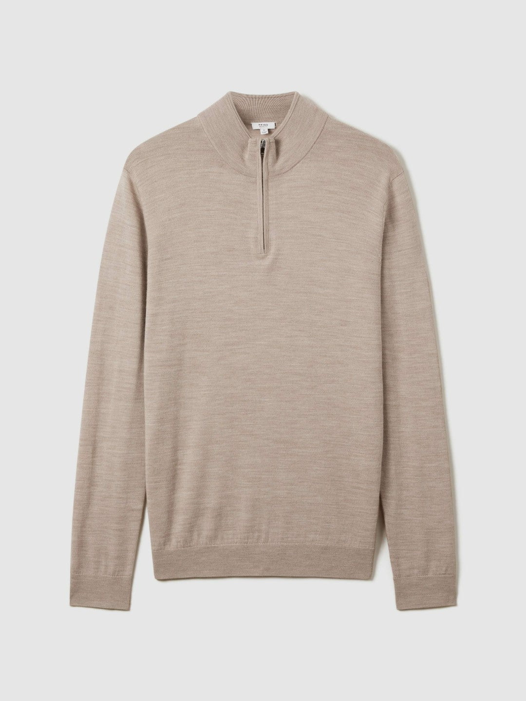 Reiss Popular Choice - Merino Wool Half-Zip Jumper in Wheat Melange