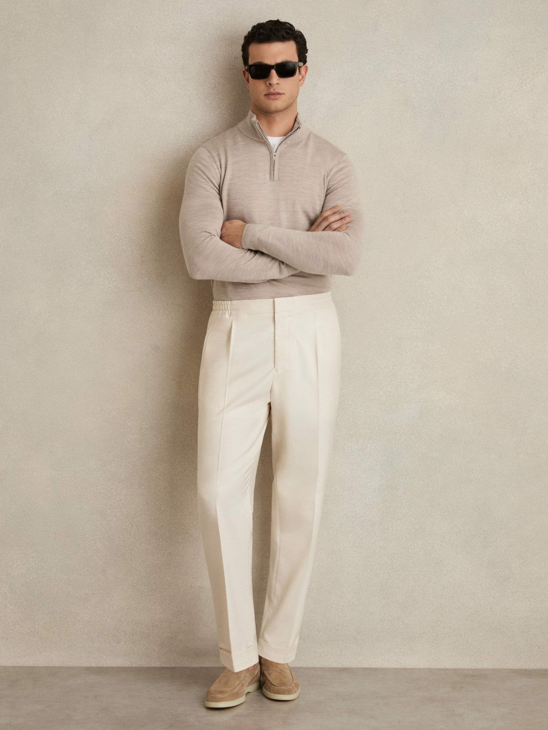 Reiss Popular Choice - Merino Wool Half-Zip Jumper in Wheat Melange