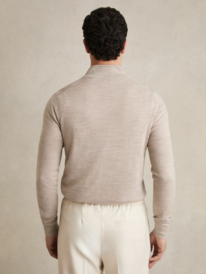 Reiss Popular Choice - Merino Wool Half-Zip Jumper in Wheat Melange
