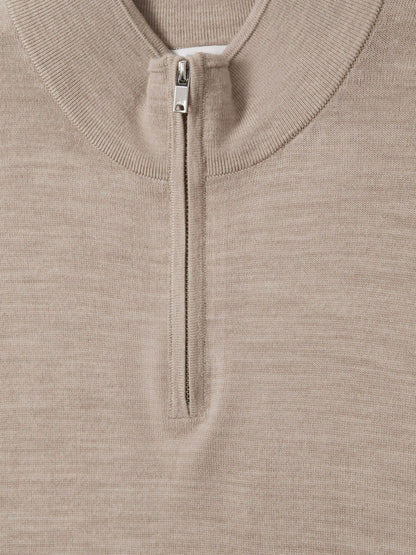Reiss Popular Choice - Merino Wool Half-Zip Jumper in Wheat Melange