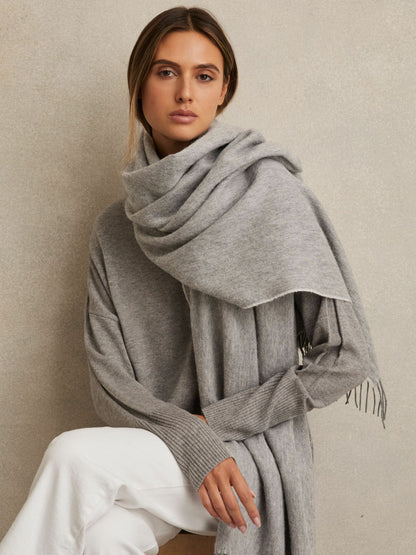 Reiss Affordable - Wool-Cashmere Scarf in Soft Grey