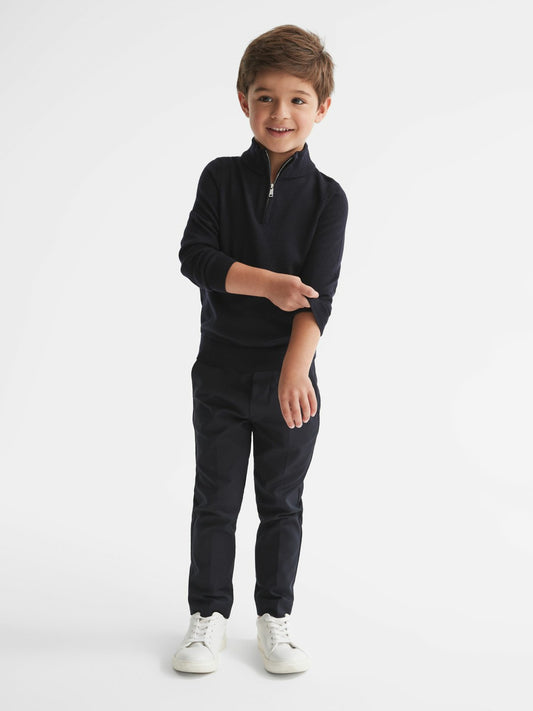 Reiss Deal - 3-9 yrs Merino Wool Zip-Neck Jumper in Navy