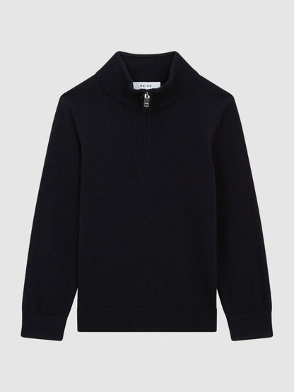 Reiss Deal - 3-9 yrs Merino Wool Zip-Neck Jumper in Navy