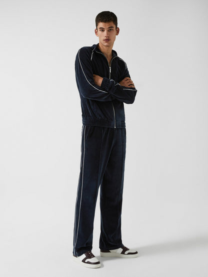 Reiss Best Seller - Velour Jogger With Piping in Navy